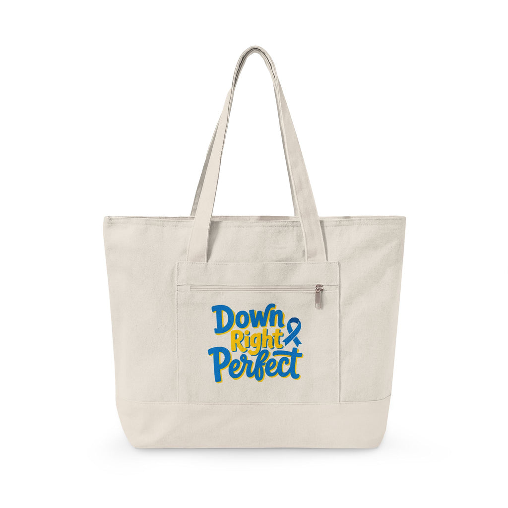 Canvas Tote Bag — “Down Right Perfect” Blue Ribbon Design (Zippered)