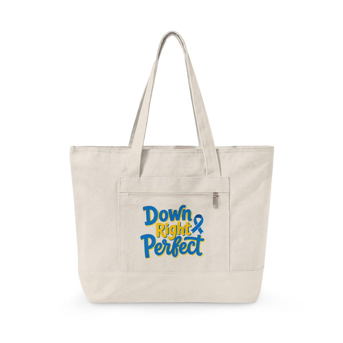 Canvas Tote Bag — “Down Right Perfect” Blue Ribbon Design (Zippered)