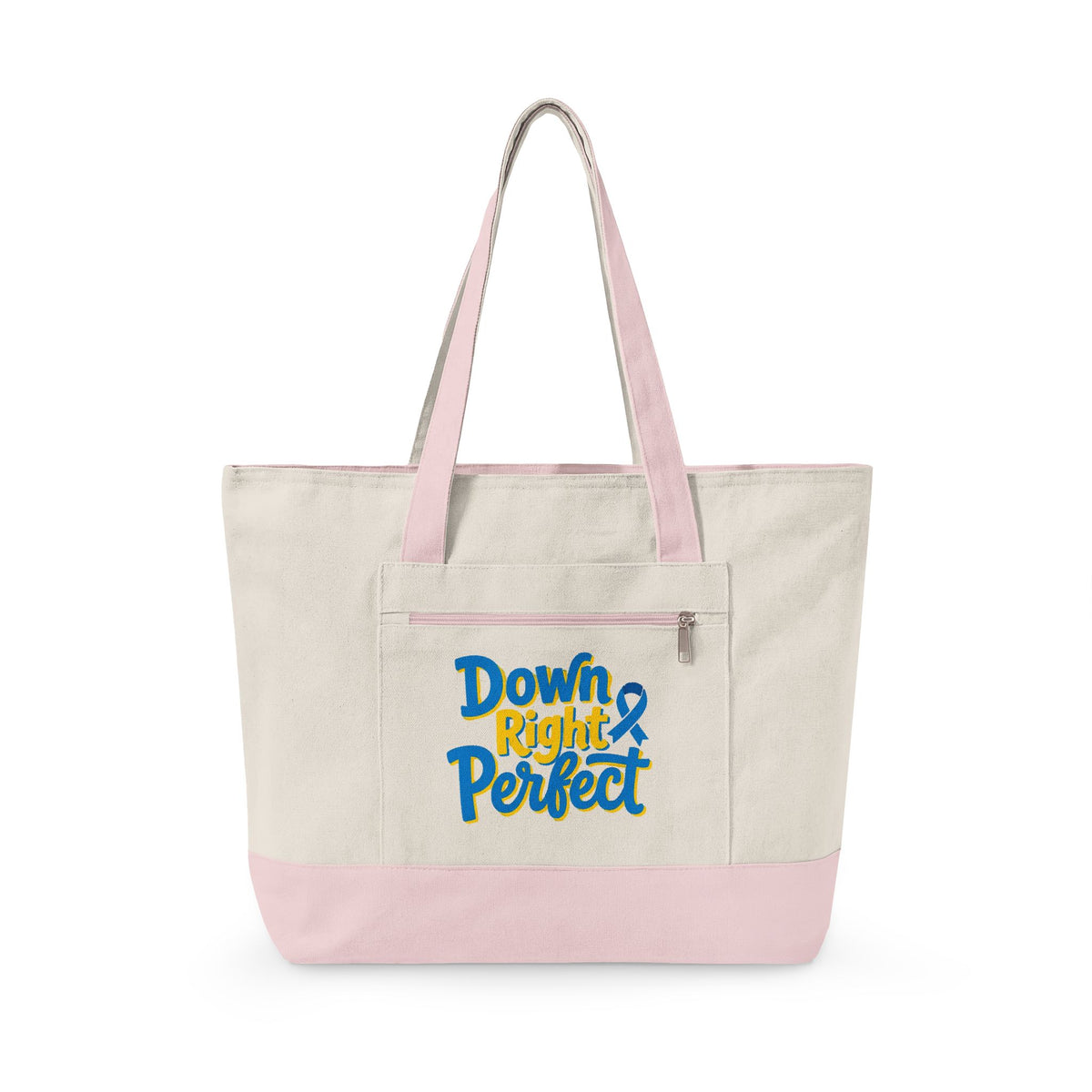 Canvas Tote Bag — “Down Right Perfect” Blue Ribbon Design (Zippered)