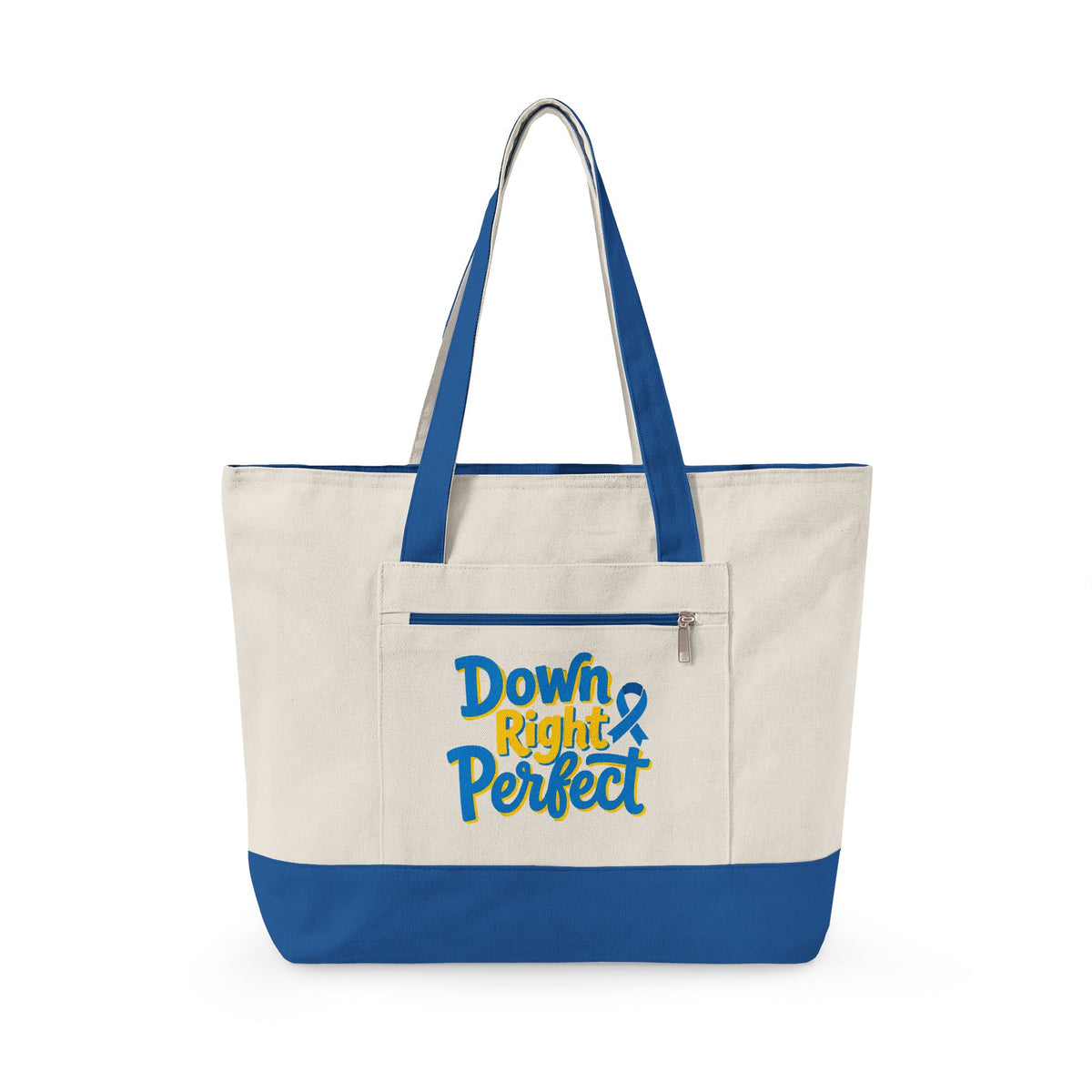 Canvas Tote Bag — “Down Right Perfect” Blue Ribbon Design (Zippered)