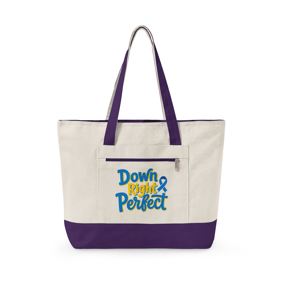 Canvas Tote Bag — “Down Right Perfect” Blue Ribbon Design (Zippered)