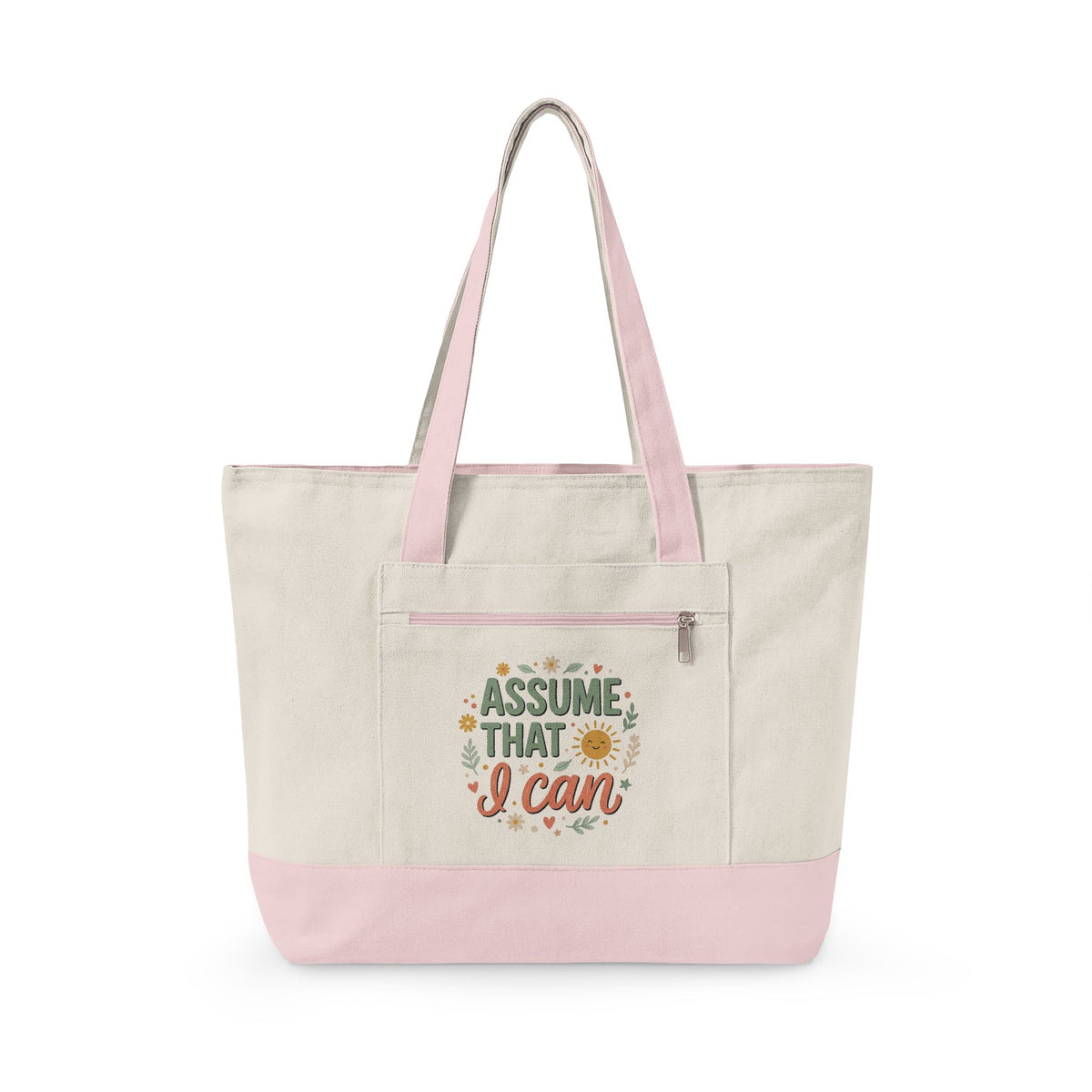 Canvas Tote Bag — “Assume That I Can” Motivational Zippered Tote