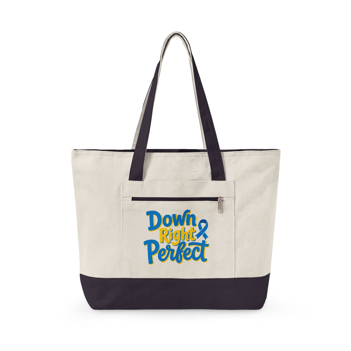 Canvas Tote Bag — “Down Right Perfect” Blue Ribbon Design (Zippered)