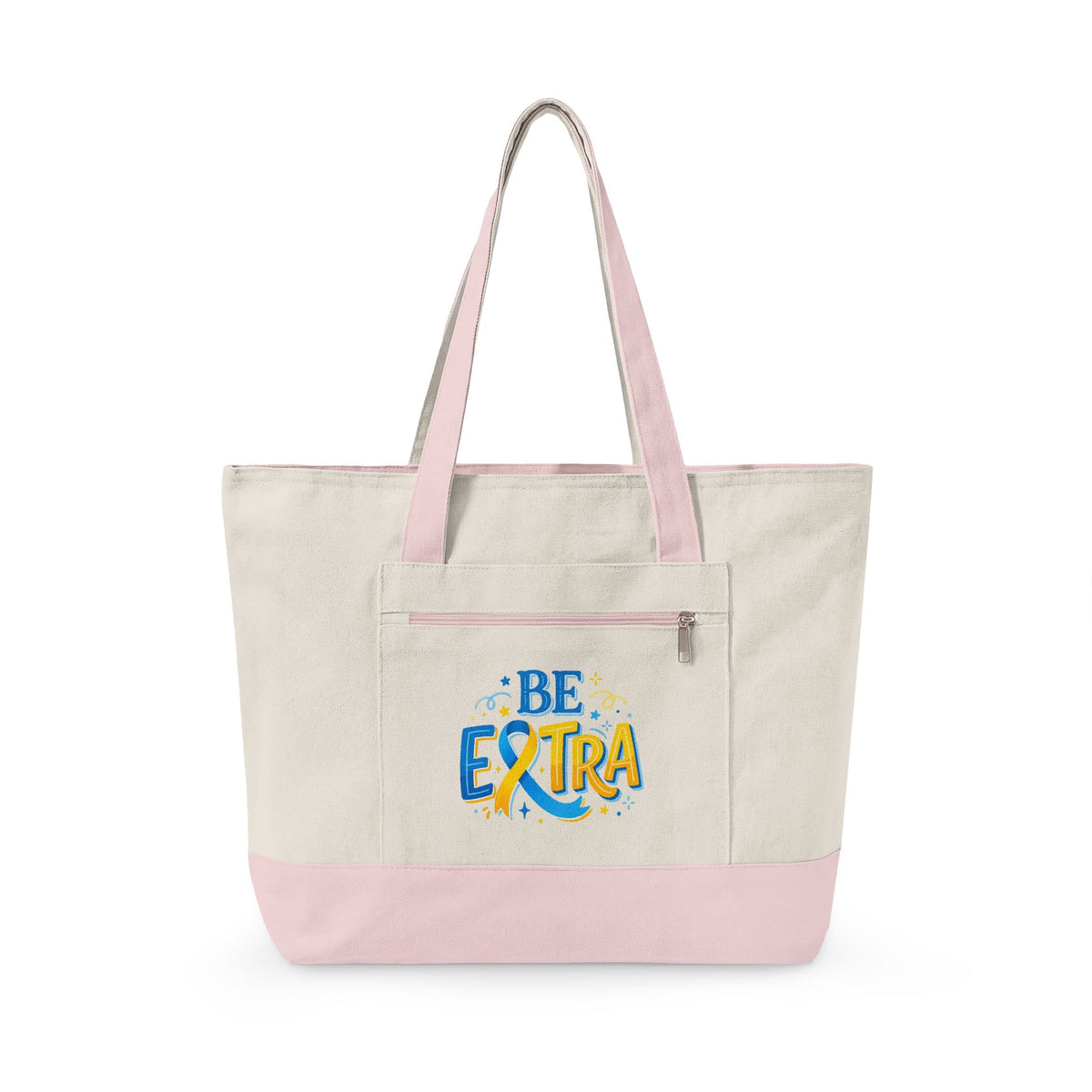 Canvas Tote — "Be Extra" Zippered Tote Bag, Fun Bright Graphic Beach & Everyday Carry