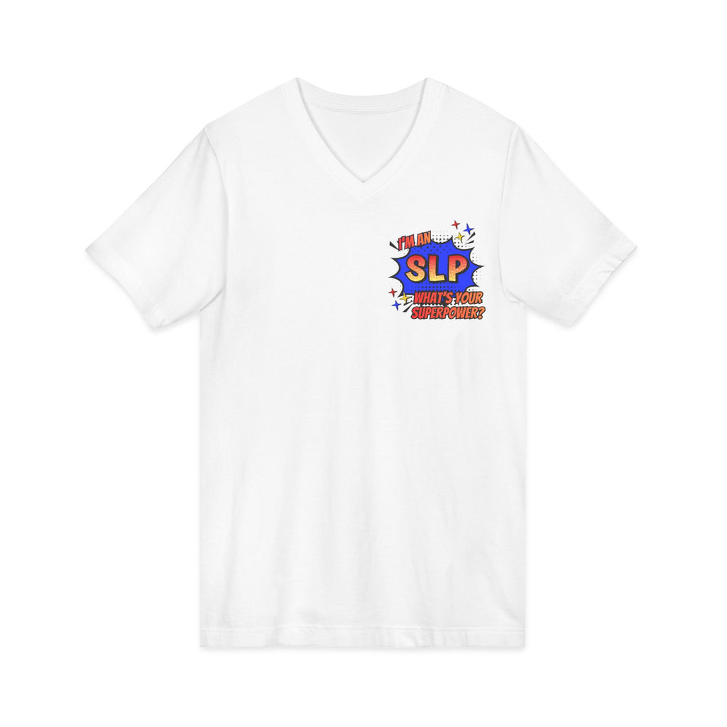 "SLP Superhero" Adult V-Neck T-Shirt