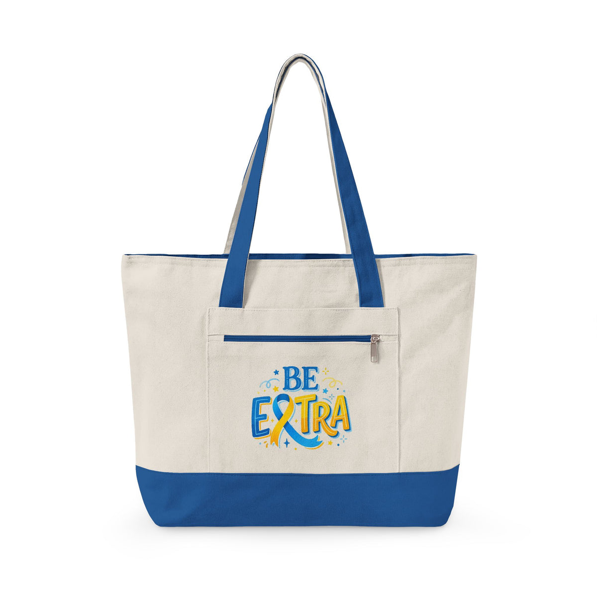 Canvas Tote — "Be Extra" Zippered Tote Bag, Fun Bright Graphic Beach & Everyday Carry