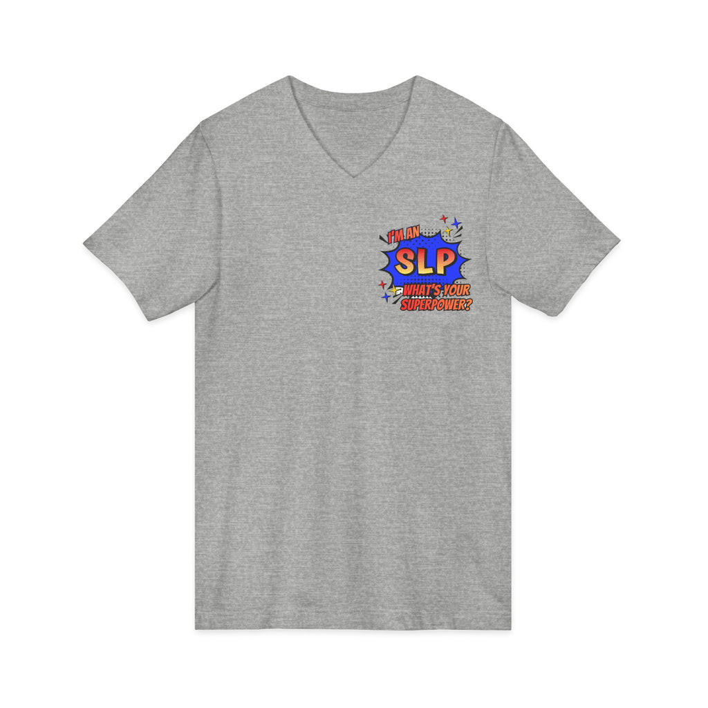 "SLP Superhero" Adult V-Neck T-Shirt