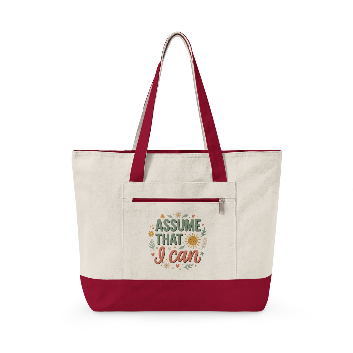 Canvas Tote Bag — “Assume That I Can” Motivational Zippered Tote