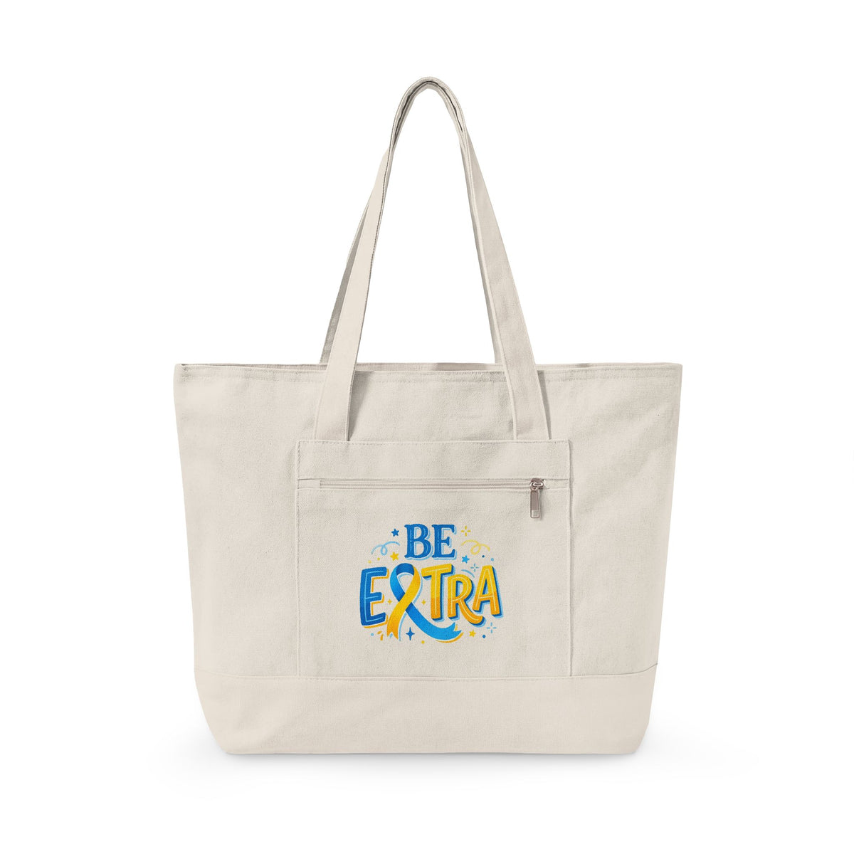 Canvas Tote — "Be Extra" Zippered Tote Bag, Fun Bright Graphic Beach & Everyday Carry