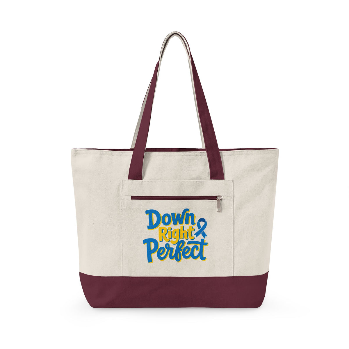 Canvas Tote Bag — “Down Right Perfect” Blue Ribbon Design (Zippered)
