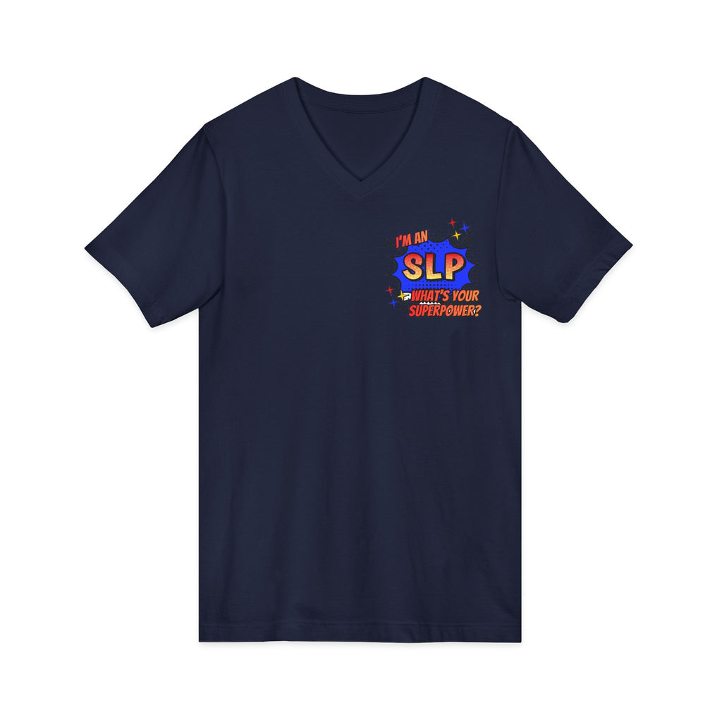 "SLP Superhero" Adult V-Neck T-Shirt