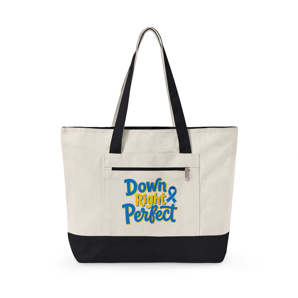 Canvas Tote Bag — “Down Right Perfect” Blue Ribbon Design (Zippered)