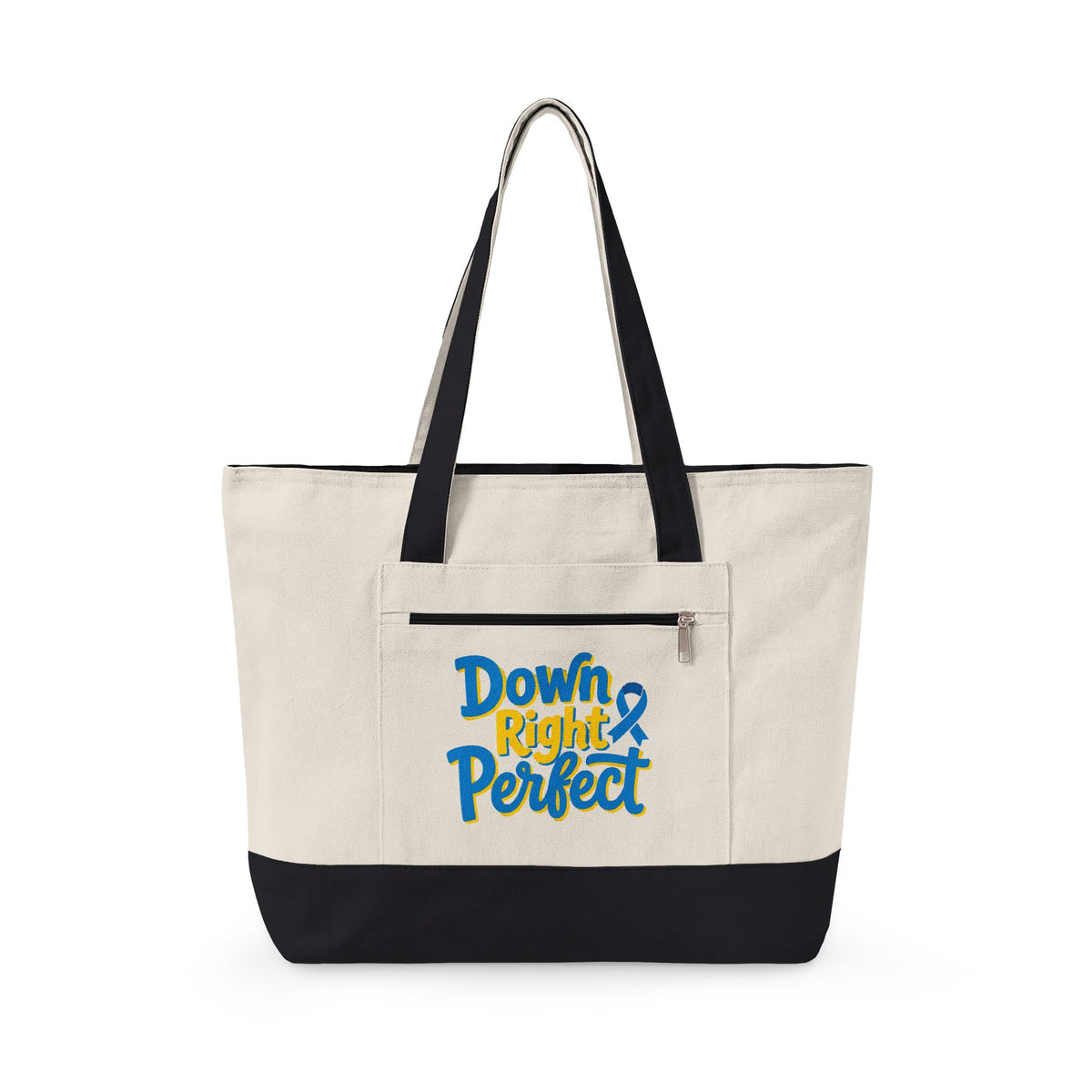 Canvas Tote Bag — “Down Right Perfect” Blue Ribbon Design (Zippered)