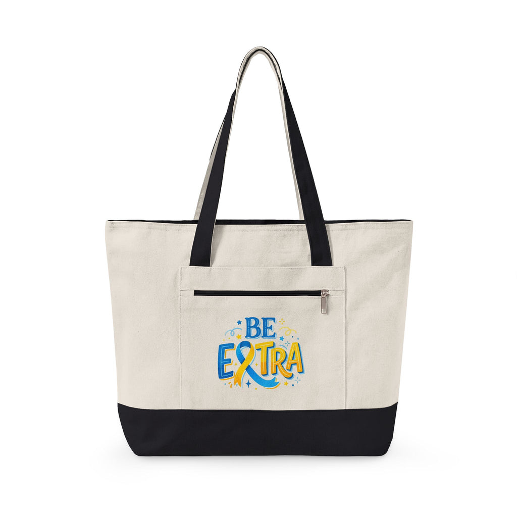 Canvas Tote — "Be Extra" Zippered Tote Bag, Fun Bright Graphic Beach & Everyday Carry