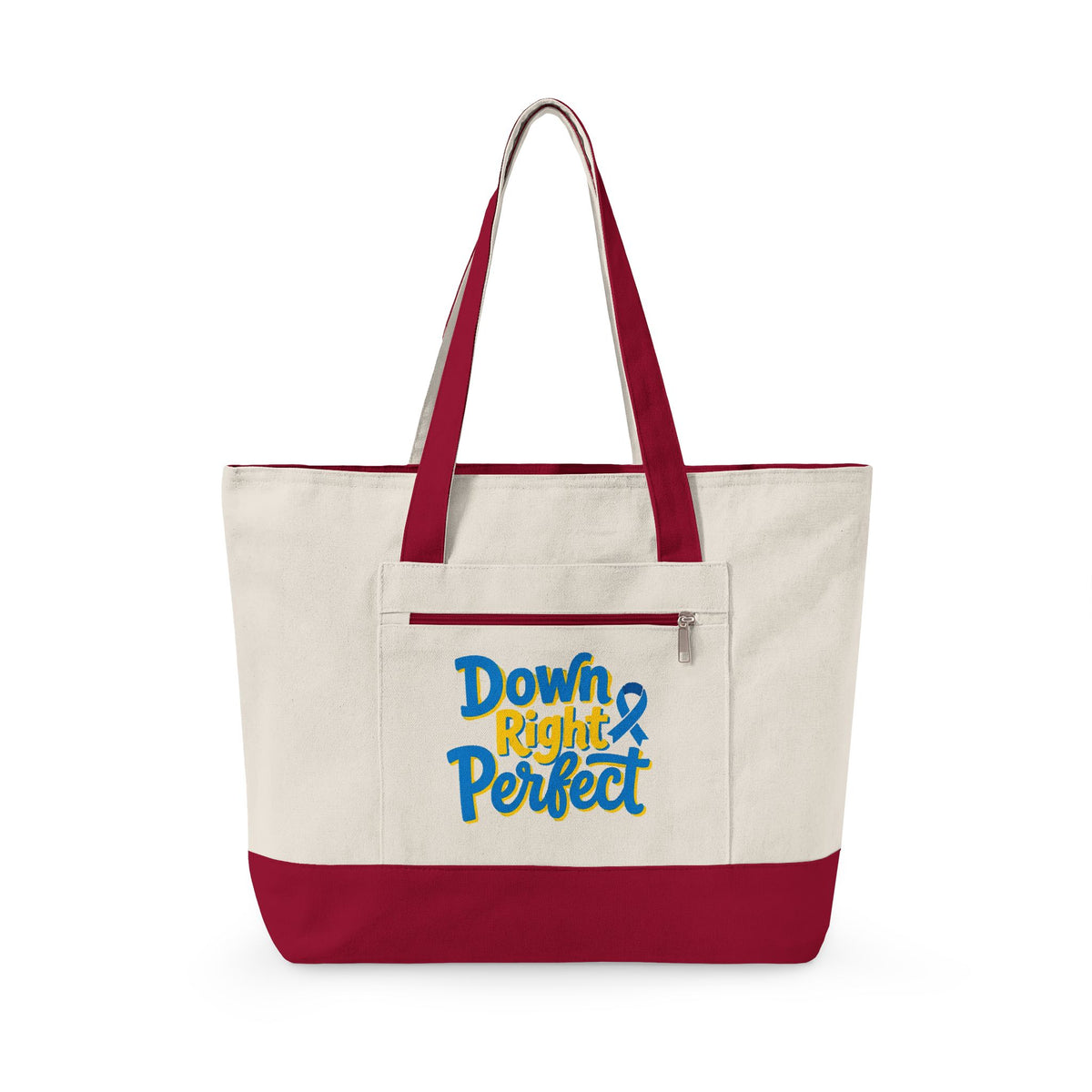 Canvas Tote Bag — “Down Right Perfect” Blue Ribbon Design (Zippered)